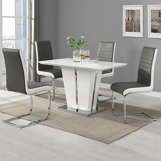 Memphis Small White Gloss Dining Table 4 Symphony Grey Chairs_1