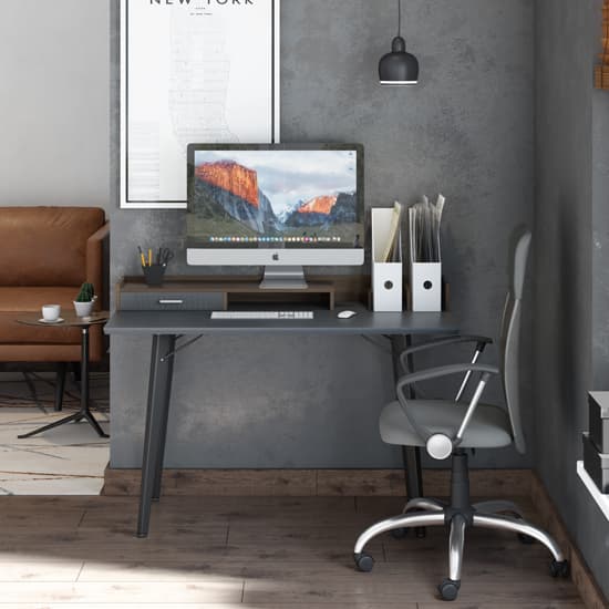 Maghull Wooden Computer Desk In Walnut And Charcoal Grey_4