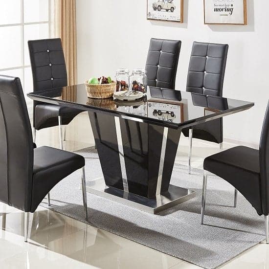 Memphis Large High Gloss Dining Table In Black With Glass Top_1