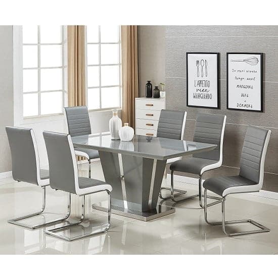 Memphis Large Grey Gloss Dining Table 6 Symphony Grey Chairs_1