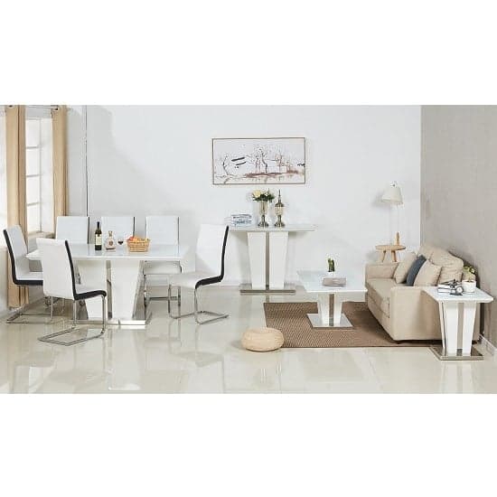 Memphis Large High Gloss Dining Table In White With Glass Top_3