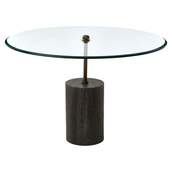 Menkent Round Clear Glass Side Table With Black Marble Base_2