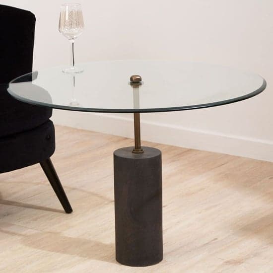 Menkent Round Clear Glass Side Table With Black Marble Base_1