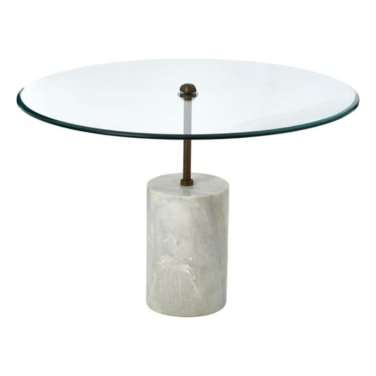 Menkent Round Clear Glass Side Table With White Marble Base_3