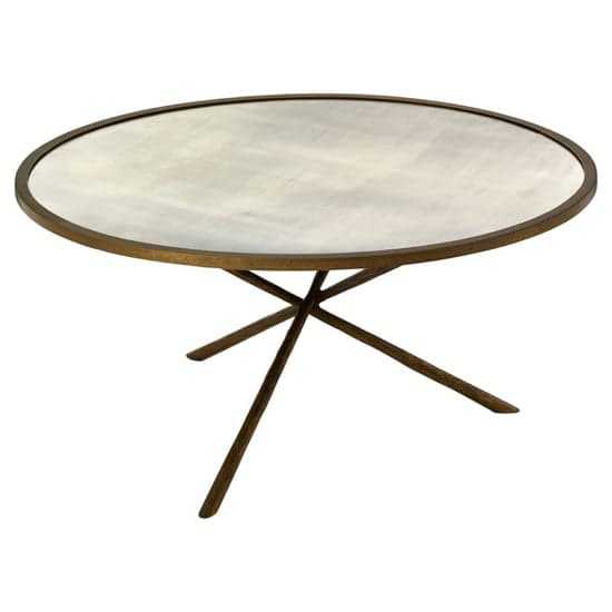 Menkent Round Glass Top Coffee Table With Antique Brass Frame_2