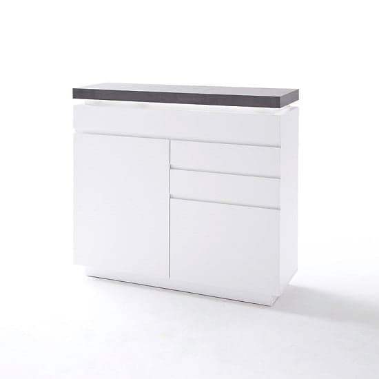Mentis Compact Sideboard In Matt White And Concrete With LED_1