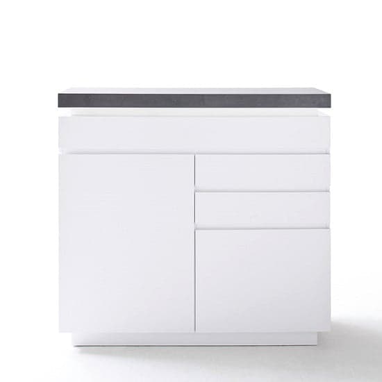 Mentis Compact Sideboard In Matt White And Concrete With LED_3