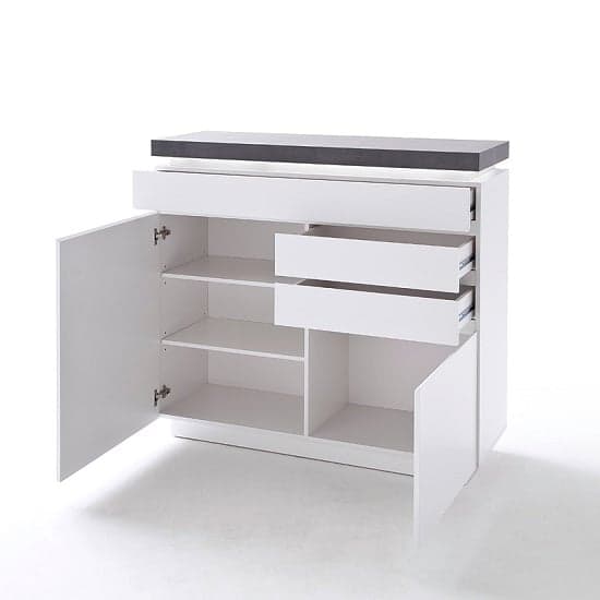 Mentis Compact Sideboard In Matt White And Concrete With LED_2