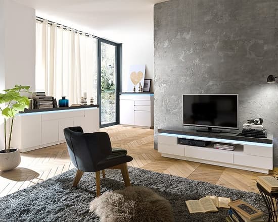 Mentis Compact Sideboard In Matt White And Concrete With LED_4