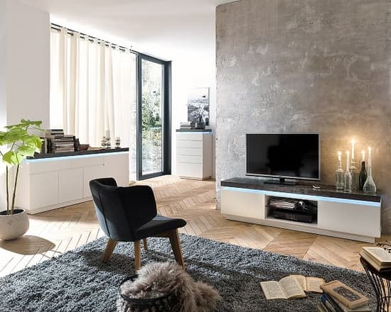 Mentis TV Stand With LED In Matt White And Concrete_7