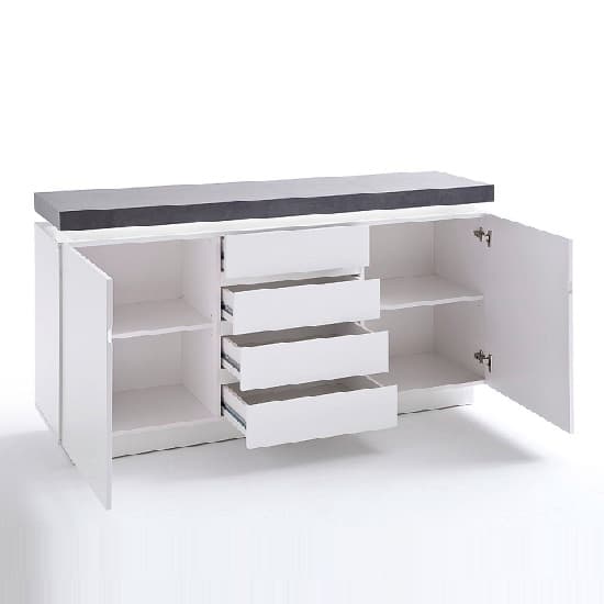 Mentis Sideboard With LED In Matt White Concrete And 4 Drawers_2