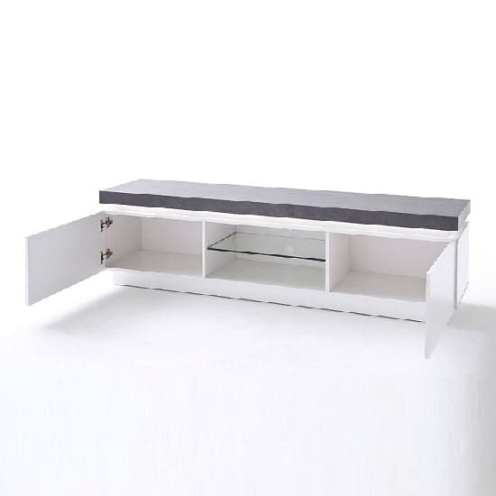 Mentis TV Stand With LED In Matt White And Concrete_2