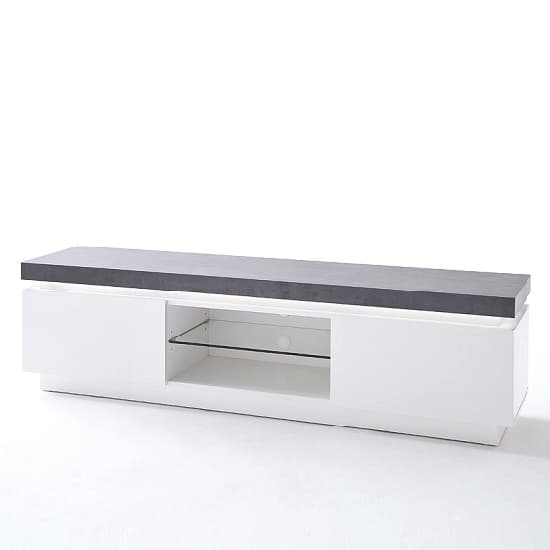 Mentis TV Stand With LED In Matt White And Concrete_4