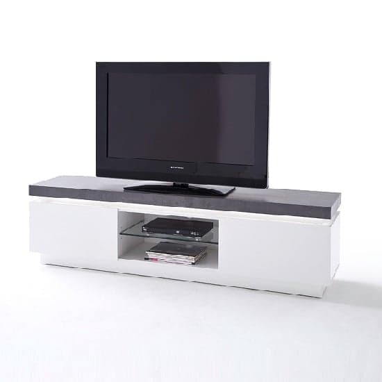 Mentis TV Stand With LED In Matt White And Concrete_6