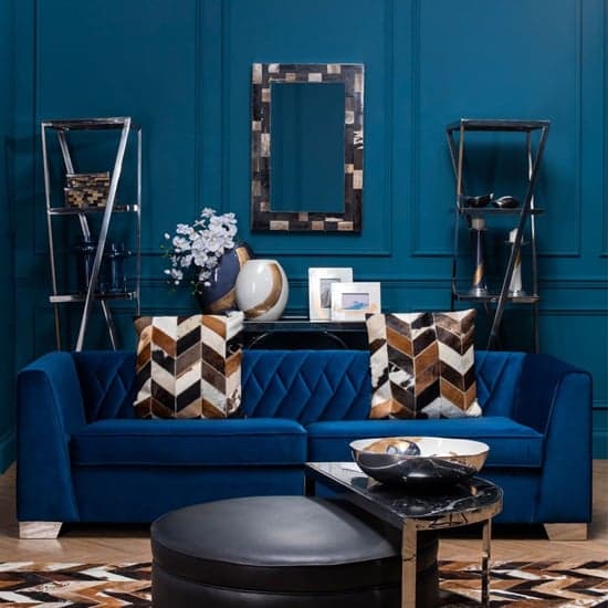Merak Upholstered Velvet 3 Seater Sofa In Dark Blue_1