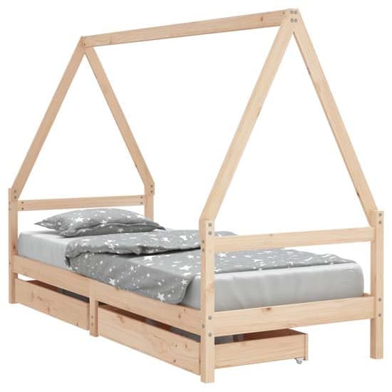 Merano Kids Solid Pine Wood Single Bed With Drawers In Natural_2