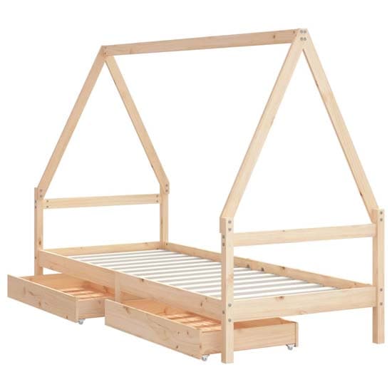 Merano Kids Solid Pine Wood Single Bed With Drawers In Natural_3