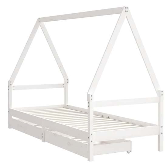 Merano Kids Solid Pine Wood Single Bed With Drawers In White_3