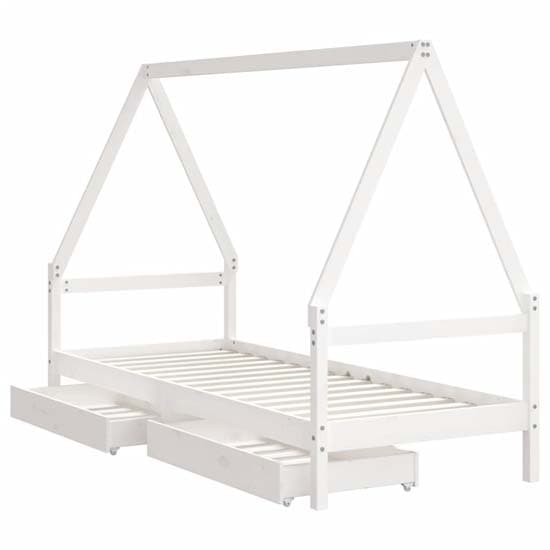 Merano Kids Solid Pine Wood Single Bed With Drawers In White_4
