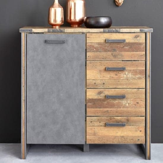 Merano Chest Of Drawers In Old Wood And Matera Grey With 1 Door