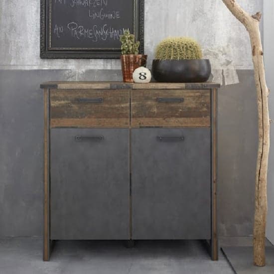 Merano Wooden Compact Sideboard In Old Wood And Matera Grey_1