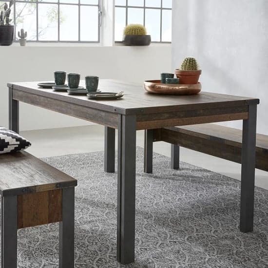 Merano Wooden Dining Table In Old Wood With Matera Grey Legs_1