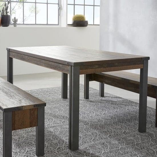 Merano Wooden Dining Table In Old Wood With Matera Grey Legs_2