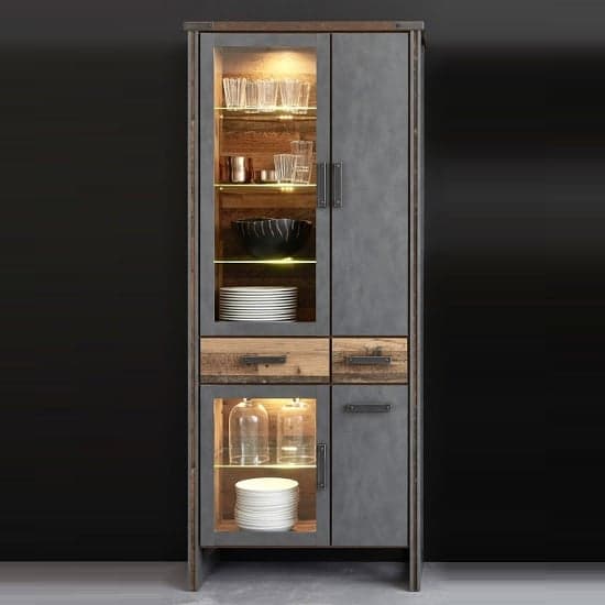 Merano Wooden Display Cabinet In Old Wood With LED Lighting_1