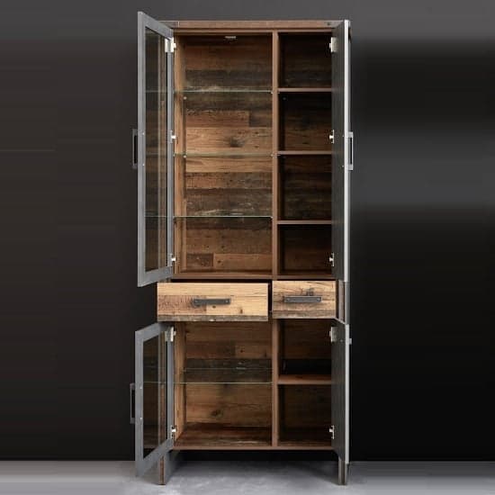 Merano Wooden Display Cabinet In Old Wood With LED Lighting_2