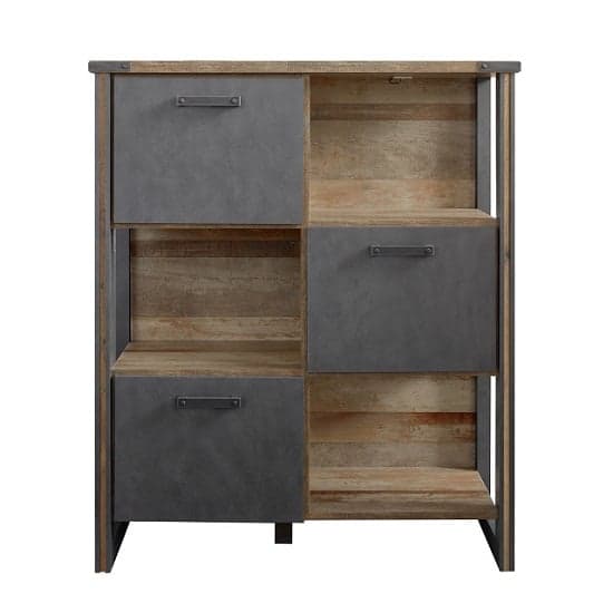 Merano Wooden Shelving Unit In Old Wood And Matera Grey And LED_3