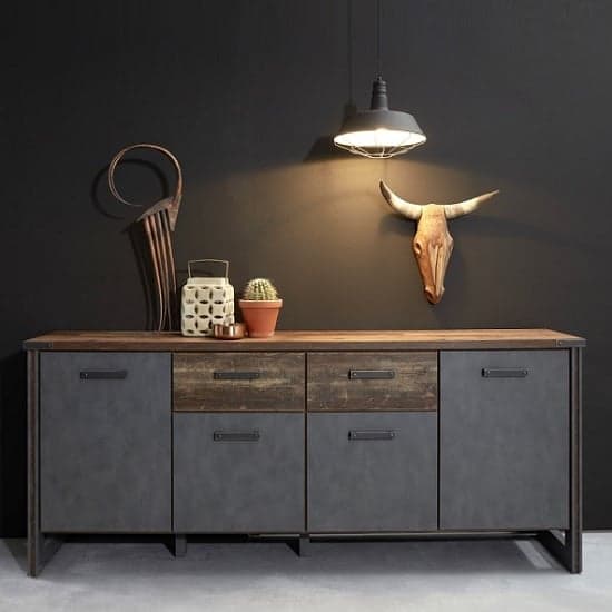 Merano Wooden Sideboard In Old Wood And Matera Grey With 4 Doors_1