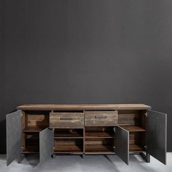 Merano Wooden Sideboard In Old Wood And Matera Grey With 4 Doors_2