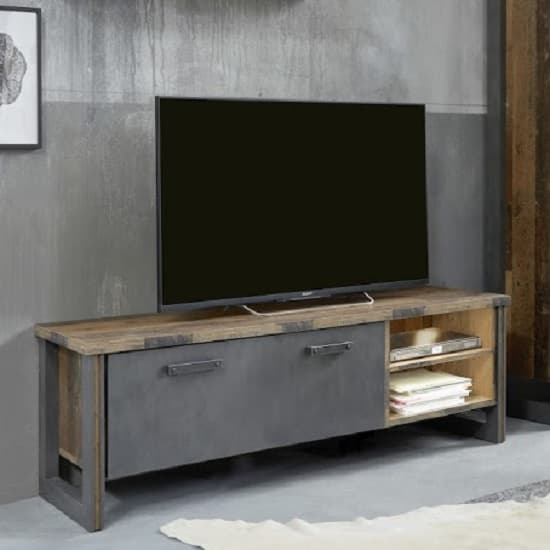 Merano Wooden TV Stand In Old Wood With Matera Grey And LED_1