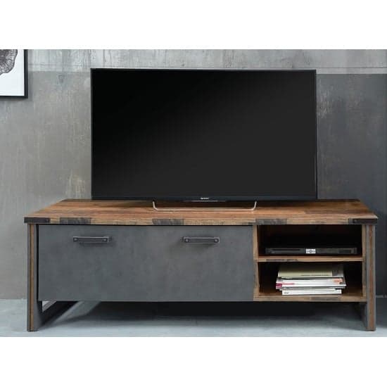 Merano Wooden TV Stand In Old Wood With Matera Grey And LED_2