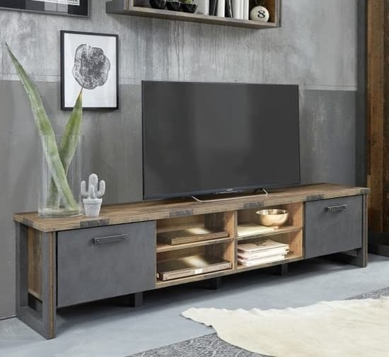 Merano Wooden TV Stand Wide In Old Wood With Matera Grey And LED