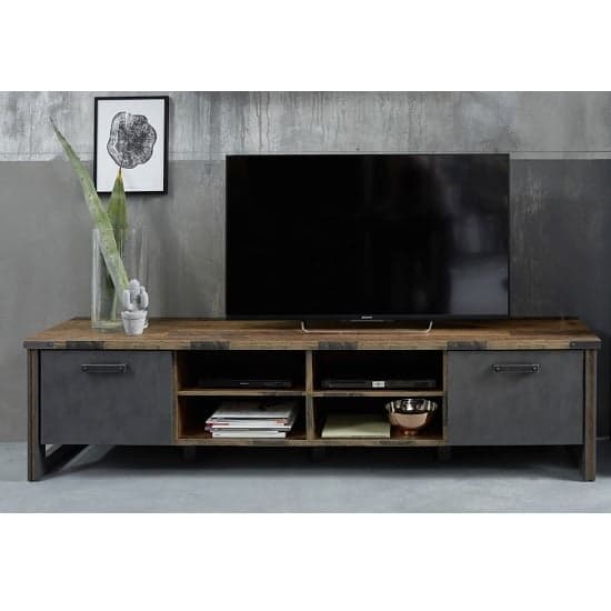 Merano Wooden TV Stand Wide In Old Wood With Matera Grey And LED_4