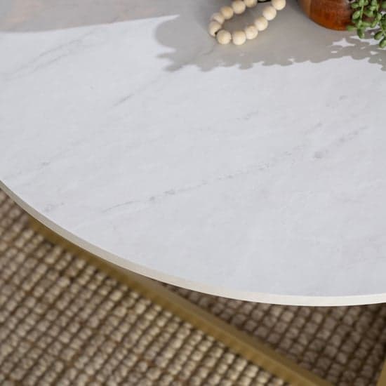 Meridian Wooden Coffee Table Round In White Marble Effect_4