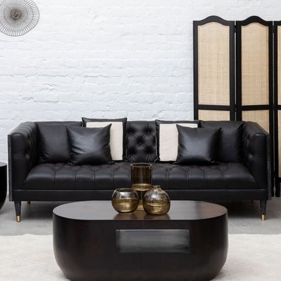 Meridiana Chesterfield Faux Leather 3 Seater Sofa In Black_2