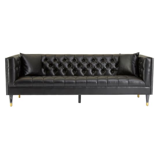 Meridiana Chesterfield Faux Leather 3 Seater Sofa In Black_4