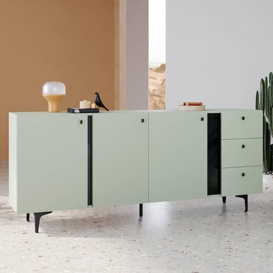 Merill Wooden Sideboard With 3 Doors 3 Drawers In Sage Green_1