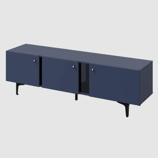 Merill Wooden TV Stand Small With 3 Doors In Navy_2