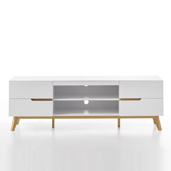 Merina Lowboard TV Stand In Matt White And Oak With 4 Drawers_5