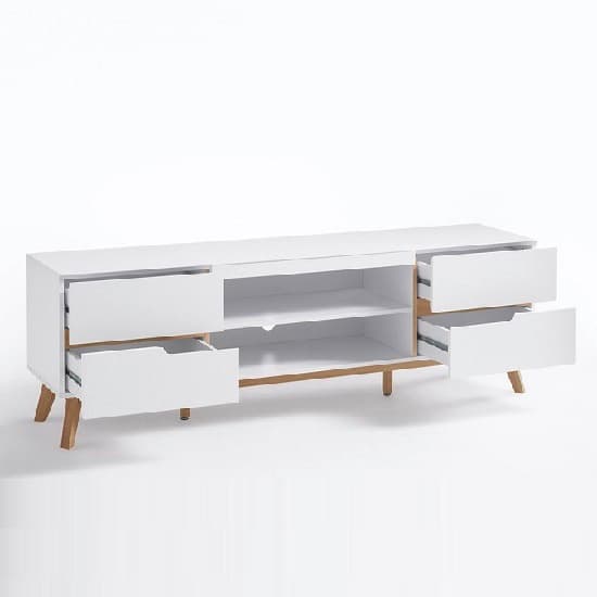 Merina Lowboard TV Stand In Matt White And Oak With 4 Drawers_3