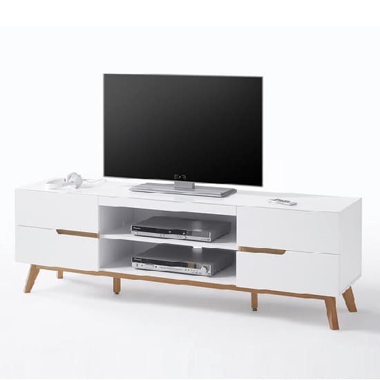 Merina Lowboard TV Stand In Matt White And Oak With 4 Drawers_4