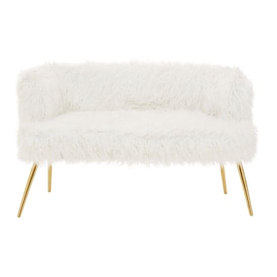 Merope Upholstered Faux Fur Sofa With Gold Metal Legs In White_2
