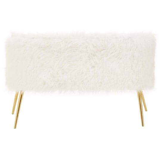Merope Upholstered Faux Fur Sofa With Gold Metal Legs In White_3