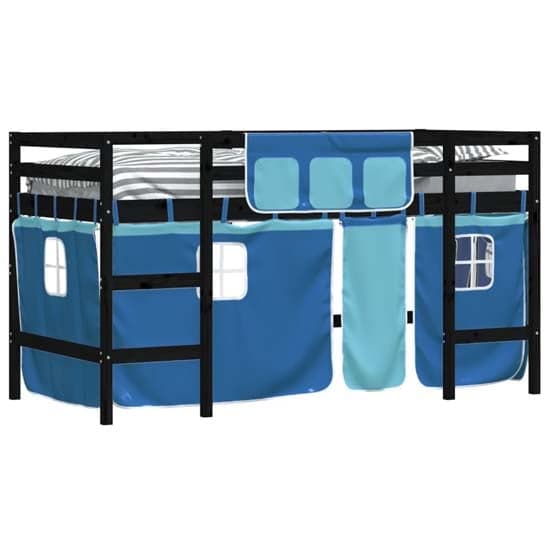 Messina Kids Pinewood Loft Bed In Black With Blue Curtains_3