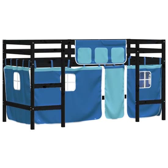 Messina Kids Pinewood Loft Bed In Black With Blue Curtains_4