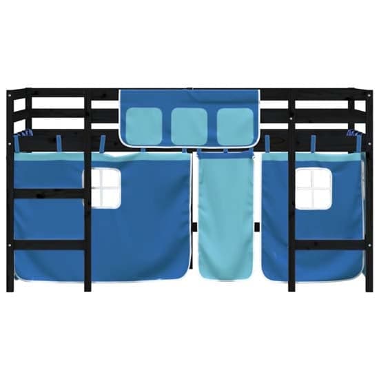 Messina Kids Pinewood Loft Bed In Black With Blue Curtains_5