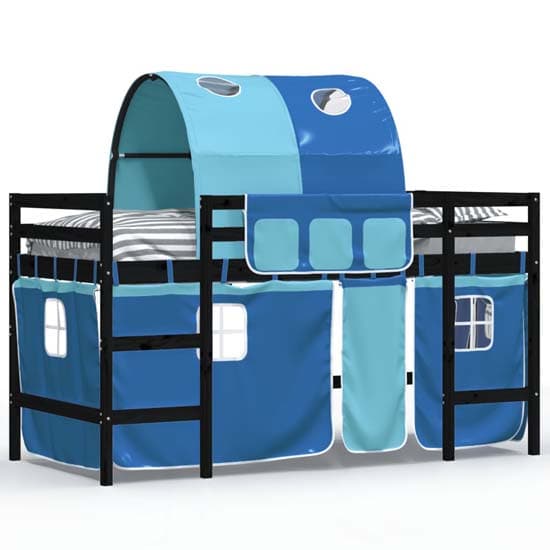 Messina Kids Pinewood Loft Bed In Black With Blue Tunnel_2